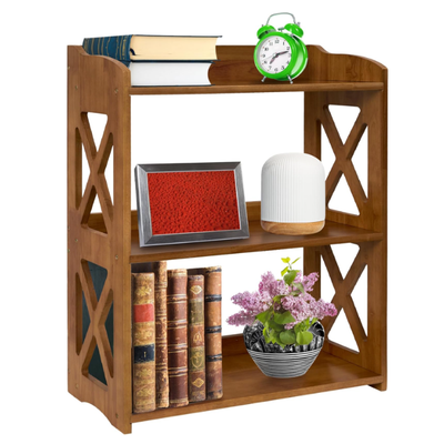 3 Tier Bookshelf, Small Bookshelf for Small Spaces, Open Bookcase for Bedroom, Living Room and Office - 9.4" x 24.4" x 30.3"/Brown